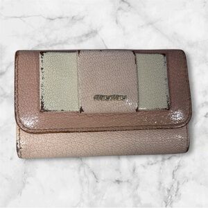Miu Miu pink and beige leather ribbon trifold wallet or key case